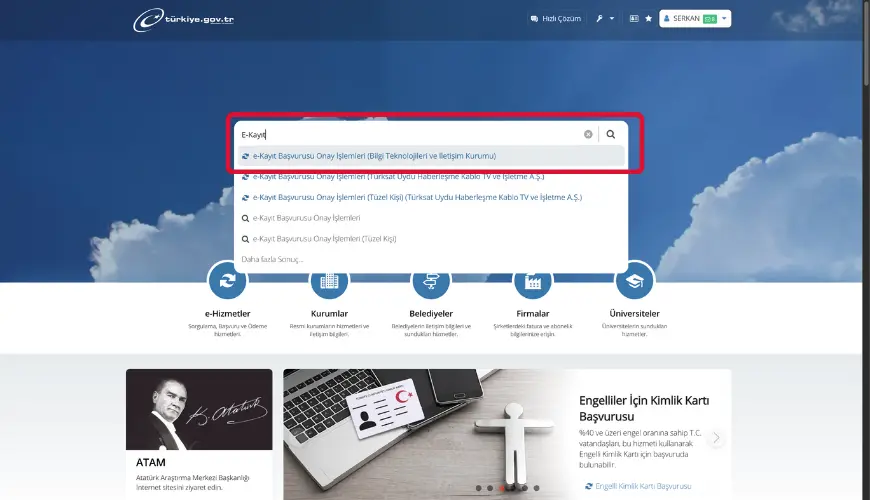 e-Devlet giriş ekranı