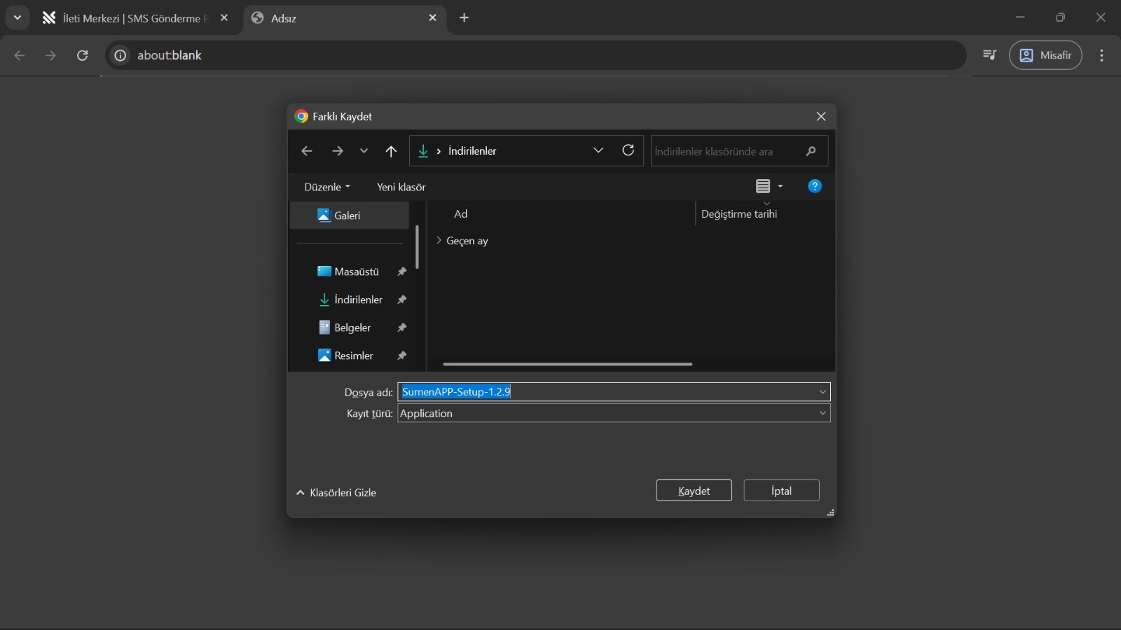 iletiMerkezi panelinde Windows için İndir butonunun göründüğü ekran