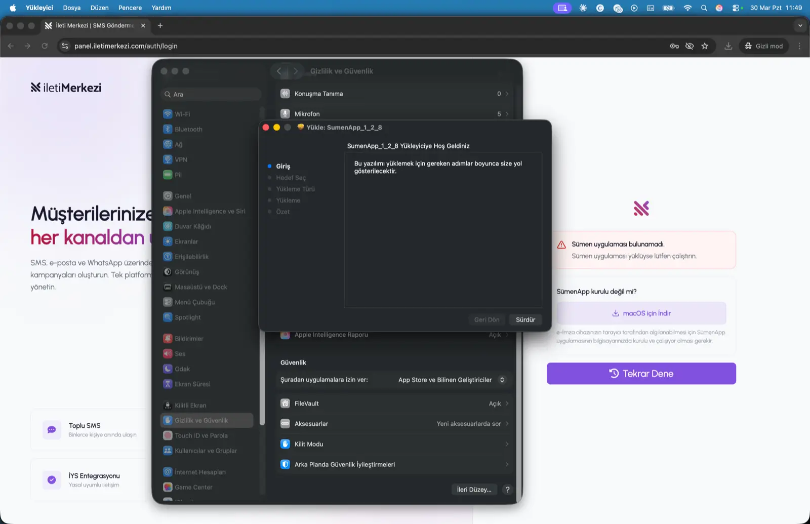 macOS üzerinde SumenApp için standart kurulum sihirbazı ekranı