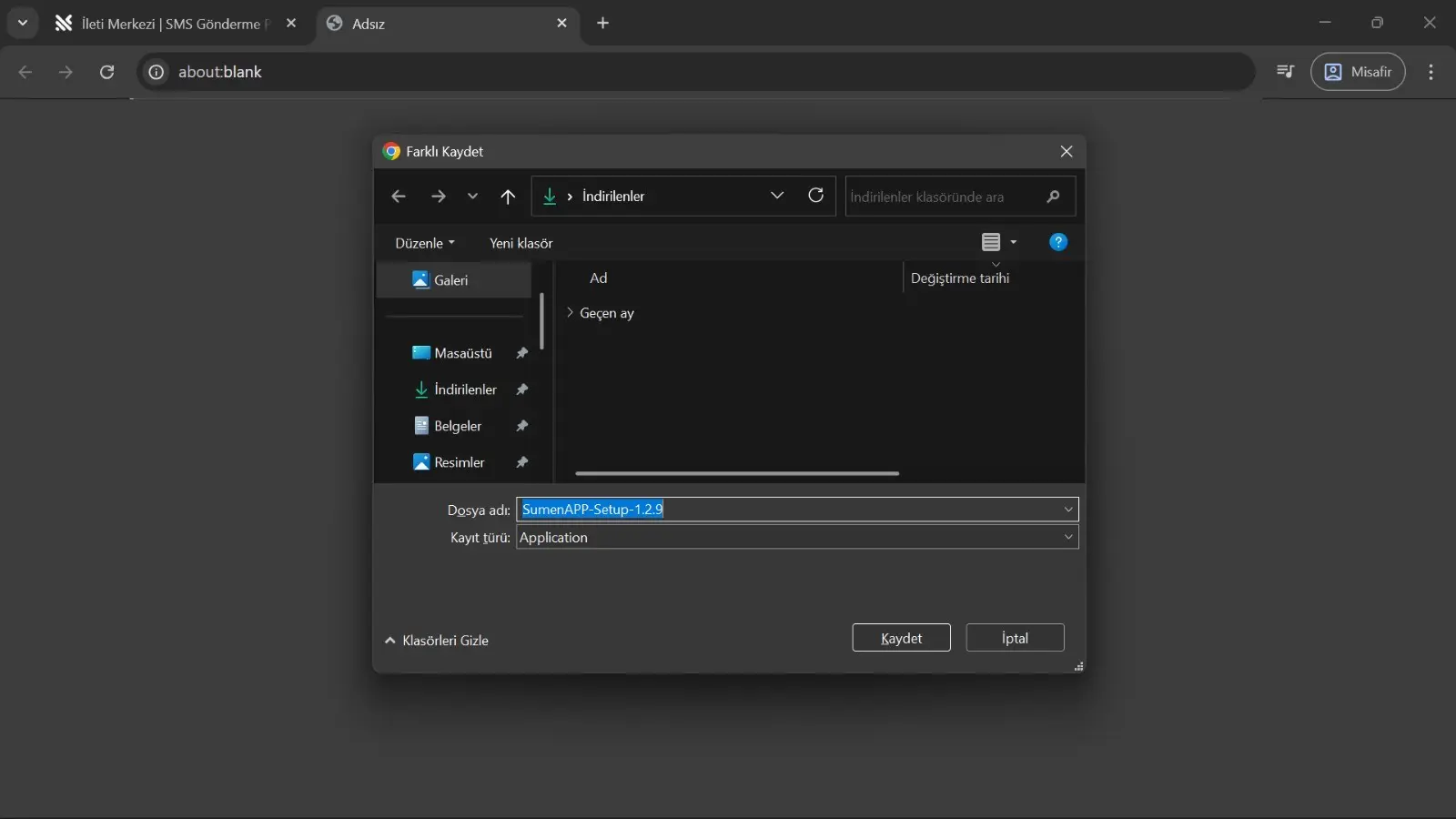 iletiMerkezi panelinde Windows için İndir butonunun göründüğü ekran